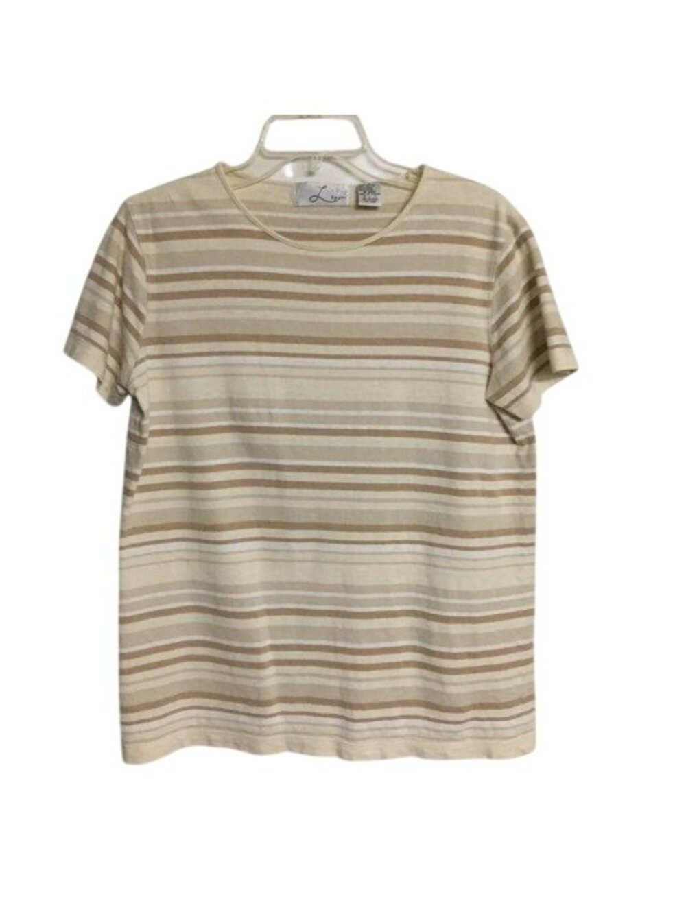 Laura Leigh LTD Sport Striped Top Womens S Tan Linen Blend Used